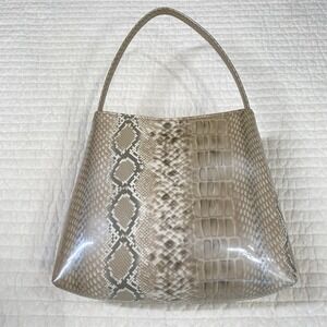 CF By Falchi Womens Snakeskin Print Mini One Handle Handbag Purse Tan